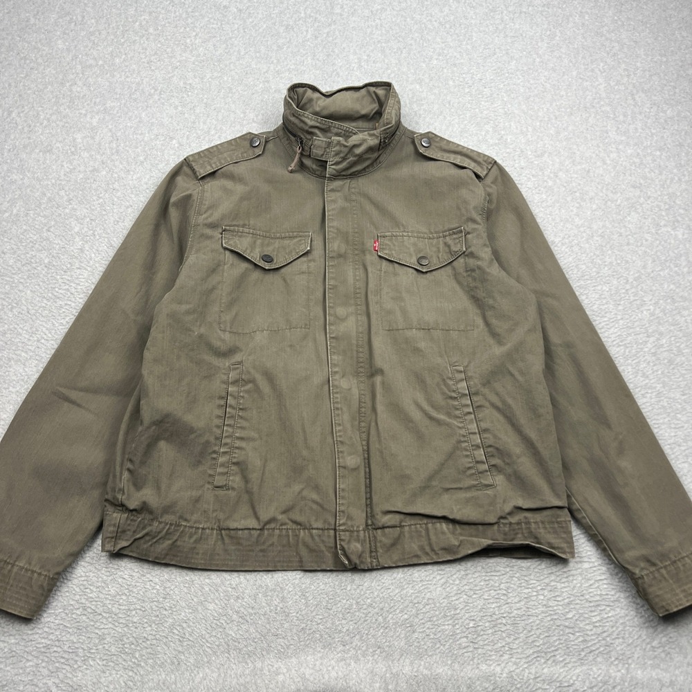 Levi's Military Field Jacket Mens XL Olive Green Utility Packable Hood Epaulets